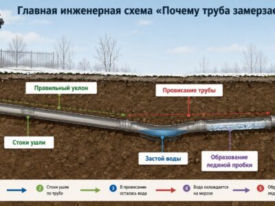 Промерзание подводящей канализационной трубы: причины, уклон, длина и утепление